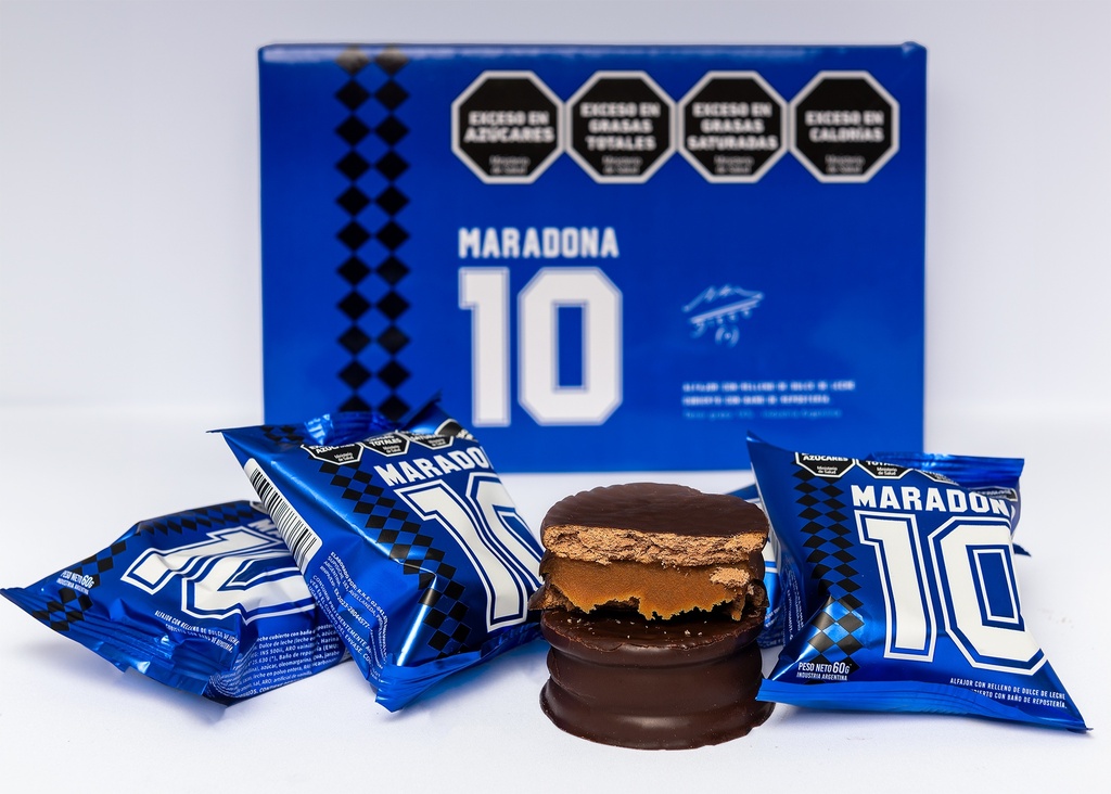 ALFAJOR MARADONA 10 DDL CHOCOLATE NEGRO X 60 GRS -CAJA X 6 UNIDADES