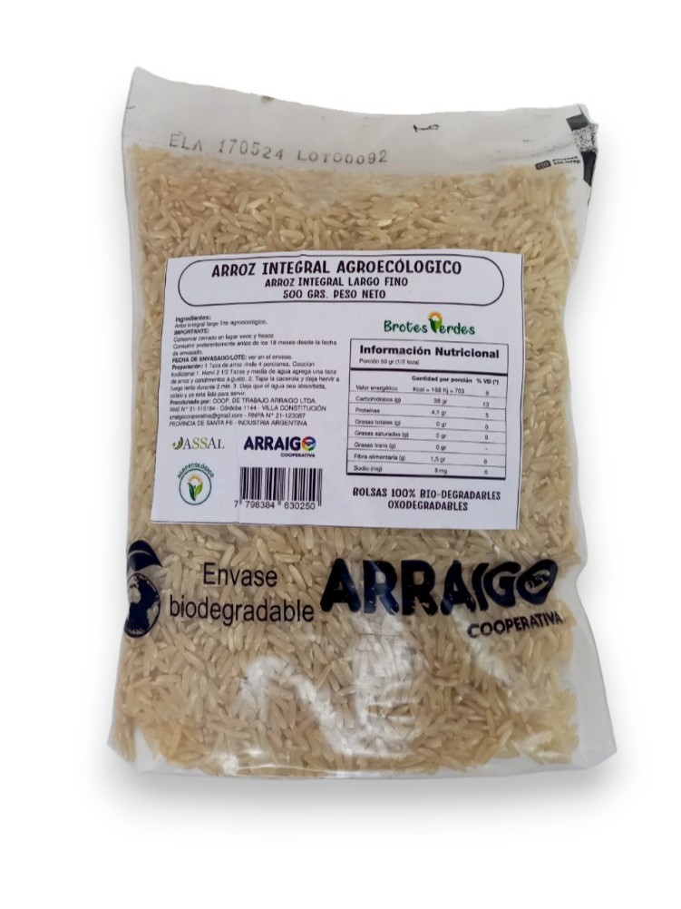 ARROZ INTEGRAL LARGO FINO AGROECOLOGICO BROTES VERDES X 500 GRS